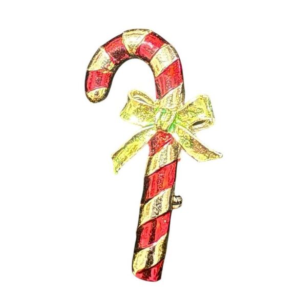 Vintage Holiday Pins by Gerrys Set of 2 Candy Cane Brooch & Bells & Holly Brooch - Picture 2 of 8